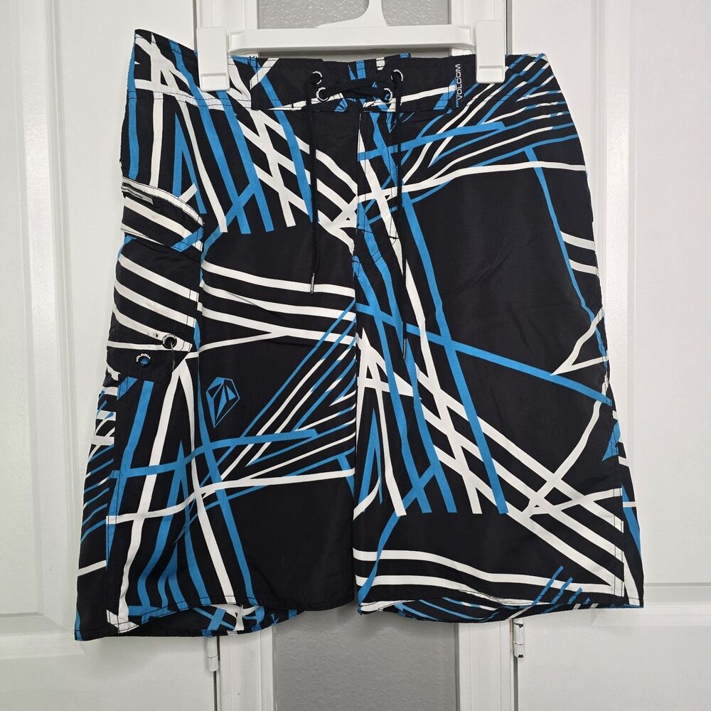 Volcom Men's 34 Black/Blue Modulator Tech Board Shorts